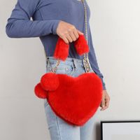 Women's Medium Winter Plush Solid Color Cute Fluff Ball Heart-shaped Zipper Handbag main image 1