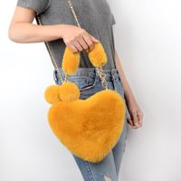 Women's Medium Winter Plush Solid Color Cute Fluff Ball Heart-shaped Zipper Handbag main image 6