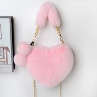 Women's Medium Winter Plush Solid Color Cute Fluff Ball Heart-shaped Zipper Handbag sku image 15