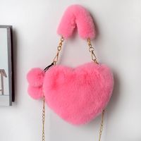 Women's Medium Winter Plush Solid Color Cute Fluff Ball Heart-shaped Zipper Handbag sku image 13
