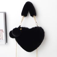 Women's Medium Winter Plush Solid Color Cute Fluff Ball Heart-shaped Zipper Handbag sku image 5