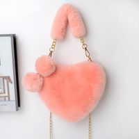 Women's Medium Winter Plush Solid Color Cute Fluff Ball Heart-shaped Zipper Handbag sku image 8