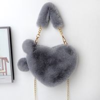 Women's Medium Winter Plush Solid Color Cute Fluff Ball Heart-shaped Zipper Handbag sku image 12