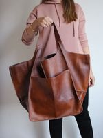 Women's Large Autumn&winter Pu Leather Solid Color Vintage Style Bucket Open Tote Bag main image 1