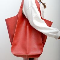 Women's Large Autumn&winter Pu Leather Solid Color Vintage Style Bucket Open Tote Bag sku image 2