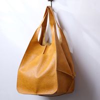 Women's Large Autumn&winter Pu Leather Solid Color Vintage Style Bucket Open Tote Bag sku image 1
