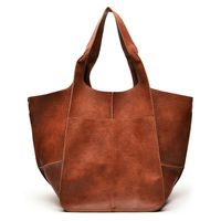Women's Large Autumn&winter Pu Leather Solid Color Vintage Style Bucket Open Tote Bag sku image 5