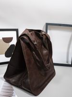 Women's Large Autumn&winter Pu Leather Solid Color Vintage Style Bucket Open Tote Bag sku image 6