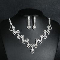 Fashion Water Droplets Tassel Heart Shape Artificial Crystal Metal Inlay Rhinestones Earrings Necklace 1 Set main image 3