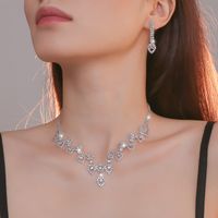 Fashion Water Droplets Tassel Heart Shape Artificial Crystal Metal Inlay Rhinestones Earrings Necklace 1 Set sku image 1
