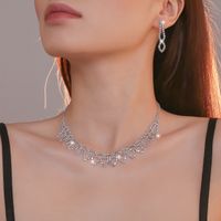 Fashion Water Droplets Tassel Heart Shape Artificial Crystal Metal Inlay Rhinestones Earrings Necklace 1 Set sku image 2