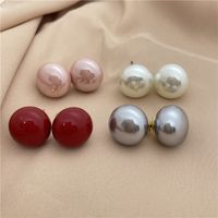 Mode Runde Imitation Perle Stoving Lack Inlay Pearl Damen Ohr Stecker 1 Paar main image 1