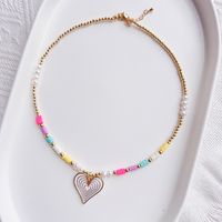 Fashion Heart Shape Natural Freshwater Pearl Soft Clay Beaded Women's Pendant Necklace sku image 3
