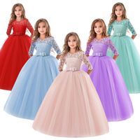 Moda Flor Nudo De Lazo Cordón Mezcla De Algodón Poliéster Vestidos Para Niñas main image 1