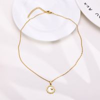 Fashion Round Star Stainless Steel Inlay Shell Zircon Pendant Necklace main image 4