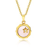 Fashion Round Star Stainless Steel Inlay Shell Zircon Pendant Necklace main image 2