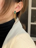 Fashion Rectangle Titanium Steel Plating Inlay Artificial Gemstones Drop Earrings 1 Pair main image 5