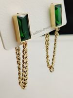 Fashion Rectangle Titanium Steel Plating Inlay Artificial Gemstones Drop Earrings 1 Pair sku image 1