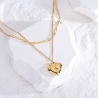 Rétro Forme De Cœur Acier Au Titane Incruster Strass Collier 1 Pièce main image 5