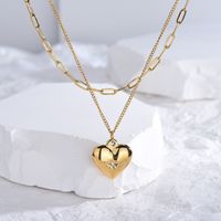 Retro Heart Shape Titanium Steel Inlay Rhinestones Necklace 1 Piece main image 4
