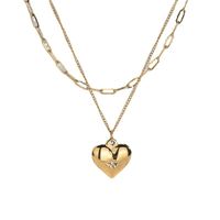 Retro Heart Shape Titanium Steel Inlay Rhinestones Necklace 1 Piece main image 2