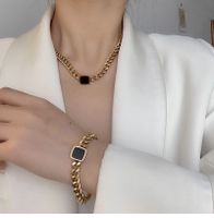 Wholesale Fashion Square Titanium Steel Inlay Artificial Gemstones Rings Bracelets Necklace main image 1