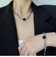 Wholesale Fashion Square Titanium Steel Inlay Artificial Gemstones Rings Bracelets Necklace main image 3