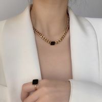 Wholesale Fashion Square Titanium Steel Inlay Artificial Gemstones Rings Bracelets Necklace main image 2