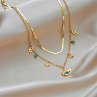 Fashion Sun Eye Titanium Steel Plating Inlay Turquoise Layered Necklaces main image 6