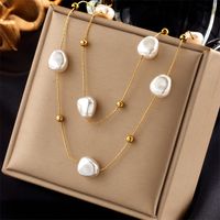 French Style Irregular Titanium Steel Pearl Plating Layered Necklaces main image 5