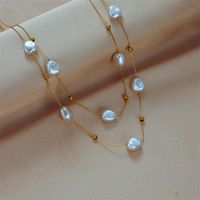 French Style Irregular Titanium Steel Pearl Plating Layered Necklaces main image 1