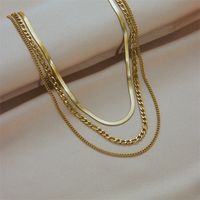 Fashion Solid Color Titanium Steel Plating Chain Layered Necklaces 1 Piece main image 5