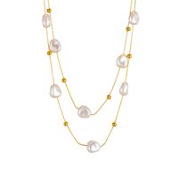 French Style Irregular Titanium Steel Pearl Plating Layered Necklaces main image 4
