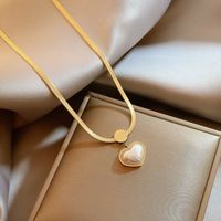 Fashion Heart Shape Titanium Steel Inlay Pearl Earrings Necklace main image 5