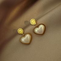 Fashion Heart Shape Titanium Steel Inlay Pearl Earrings Necklace sku image 2