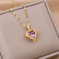 Fashion Heart Shape Titanium Steel Copper Plating Inlay Artificial Diamond Pendant Necklace 1 Piece main image 5