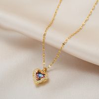 Fashion Heart Shape Titanium Steel Copper Plating Inlay Artificial Diamond Pendant Necklace 1 Piece main image 4