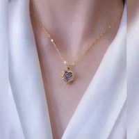 Fashion Heart Shape Titanium Steel Copper Plating Inlay Artificial Diamond Pendant Necklace 1 Piece sku image 2