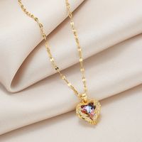 Fashion Heart Shape Titanium Steel Copper Plating Inlay Artificial Diamond Pendant Necklace 1 Piece main image 1
