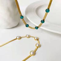Mode Runden Titan Stahl Überzug Inlay Opal Perle Halskette 1 Stück main image 5