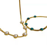 Mode Runden Titan Stahl Überzug Inlay Opal Perle Halskette 1 Stück main image 2