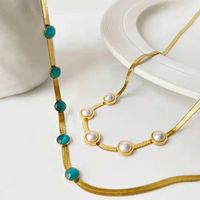 Mode Runden Titan Stahl Überzug Inlay Opal Perle Halskette 1 Stück main image 1
