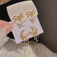 Elegant Bow Knot Alloy Inlay Artificial Pearls Rhinestones Women's Drop Earrings 1 Pair main image 2
