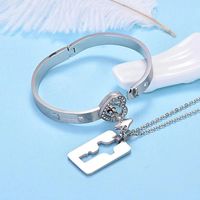 Fashion Key Lock Titanium Steel Inlay Zircon Bracelets Necklace 1 Set main image 6