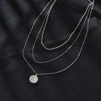 Retro Portrait Round Stainless Steel Layered Necklace main image 4