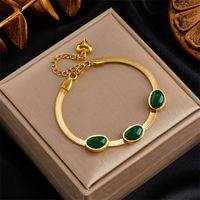 Vintage Style Round 304 Stainless Steel 18K Gold Plated Stone Bracelets In Bulk main image 1