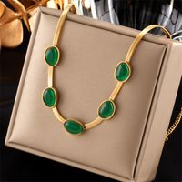 304 Stainless Steel 18K Gold Plated Retro Plating Inlay Oval Stone Necklace main image 1