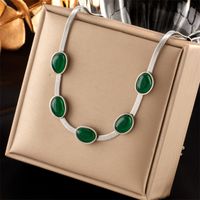 304 Stainless Steel 18K Gold Plated Retro Plating Inlay Oval Stone Necklace main image 5