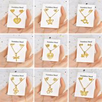 Fashion Star Heart Shape Crown Stainless Steel Inlaid Gold Women's Earrings Necklace 1 Set main image 1