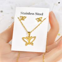 Fashion Star Heart Shape Crown Stainless Steel Inlaid Gold Women's Earrings Necklace 1 Set sku image 2
